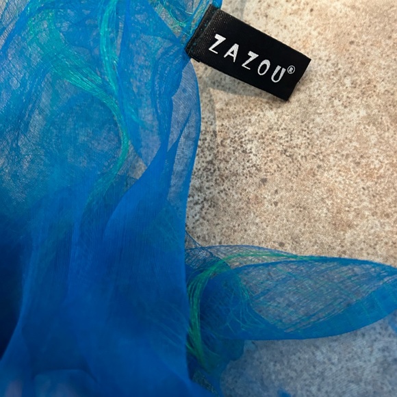 Vibrant Blue & Green Silk Wrap Scarf - Picture 5 of 10